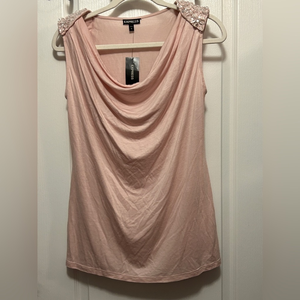 Express Y2K Beaded Embellished Light Pink Tank Top Womens S fairy soft‎ girl NWT